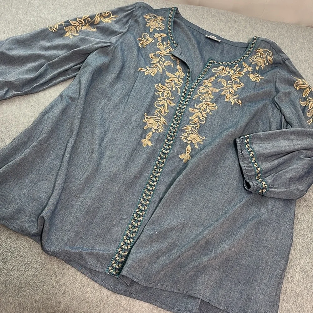 J. Jill Embroidered Tunic Top 2X Boho Coastal Casual Mature Essential - Picture 10 of 10